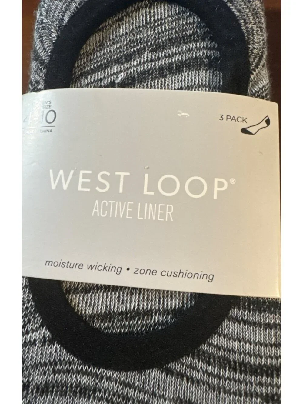 Womens West Loop Active Liner Socks 3-Pack Size 4-10 Black Gray White NWT 950187